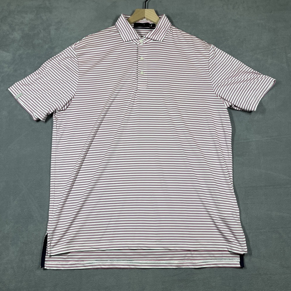 RLX Ralph Lauren Polo Shirt‎ Mens L Pink White Striped Golf Performance Stretch